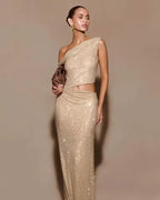 One Shoulder Diamond Mesh Cut Out Dress