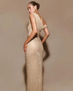 One Shoulder Diamond Mesh Cut Out Dress