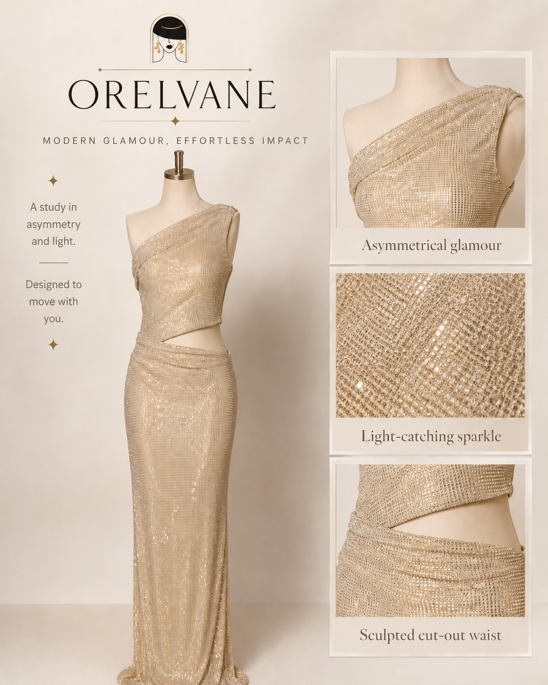 One Shoulder Diamond Mesh Cut Out Dress